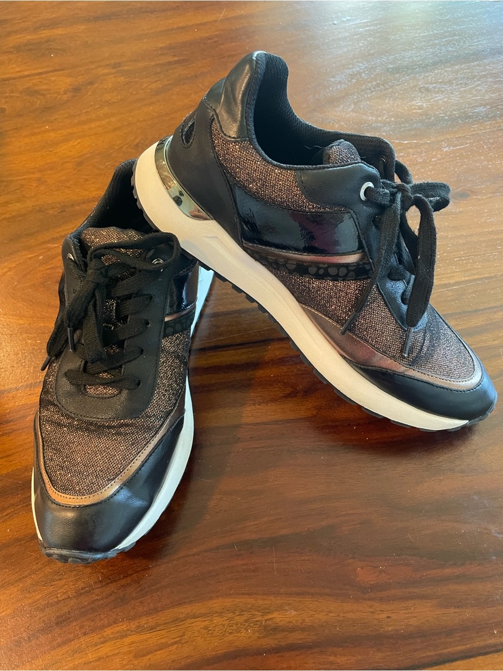 Women's Metallic Black Knit Platform Sneakers